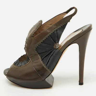 Nicholas Kirkwood Dark Brown/black Leather And Satin Platform Slingback Sandals In Multi