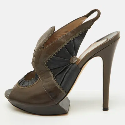 Pre-owned Nicholas Kirkwood Dark Brown/black Leather And Satin Platform Slingback Sandals Size 38.5