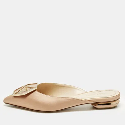 Pre-owned Nicholas Kirkwood Eden Size 36.5 Beige Satin Crystals Embellished Mules In Sand