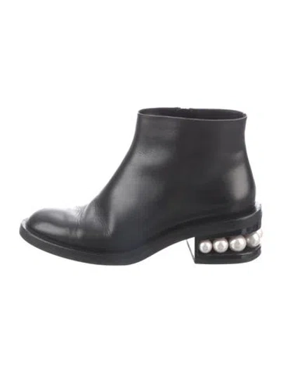 Pre-owned Nicholas Kirkwood Faux Pearl Accents Leather Boots In Black
