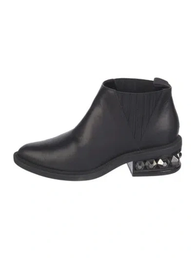 Pre-owned Nicholas Kirkwood Faux Pearl Accents Leather Chelsea Boots In Black/blue