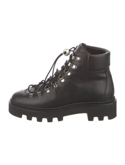 Pre-owned Nicholas Kirkwood Faux Pearl Accents Leather Hiking Boots In Black