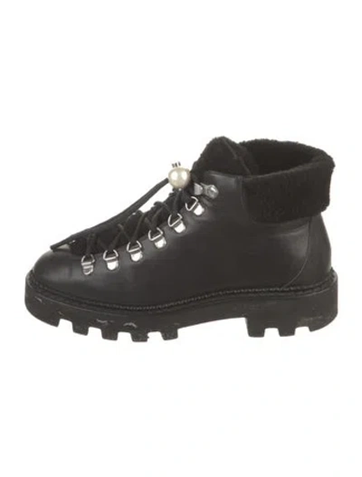 Pre-owned Nicholas Kirkwood Faux Pearl Accents Leather Hiking Boots In Black