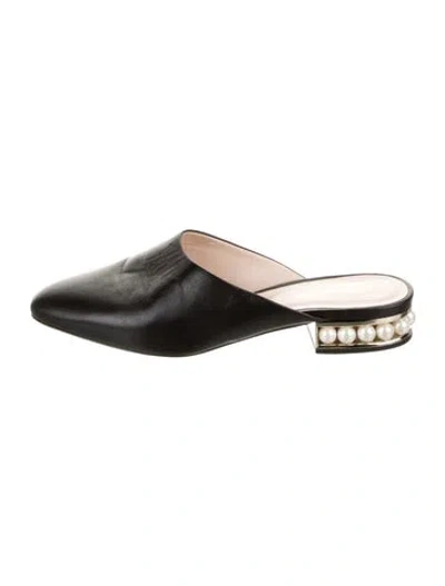 Pre-owned Nicholas Kirkwood Faux Pearl Accents Leather Mules In Black