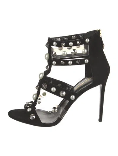 Pre-owned Nicholas Kirkwood Faux Pearl Accents Suede Gladiator Sandals In Black