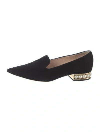 Pre-owned Nicholas Kirkwood Faux Pearl Accents Suede Loafers In Black