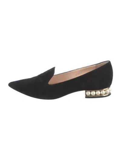 Pre-owned Nicholas Kirkwood Faux Pearl Accents Suede Loafers In Black