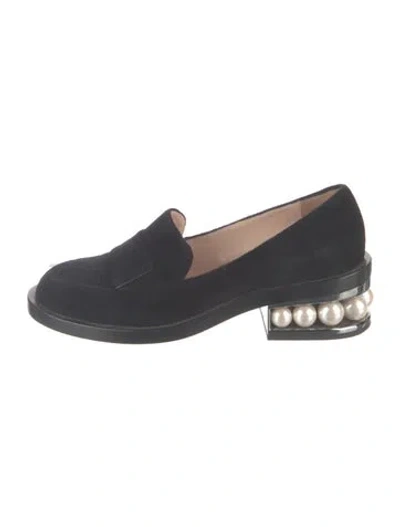 Pre-owned Nicholas Kirkwood Faux Pearl Accents Suede Loafers In Blue