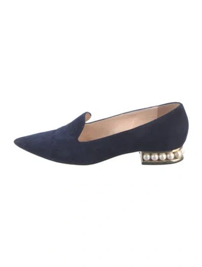Pre-owned Nicholas Kirkwood Faux Pearl Accents Suede Loafers In Blue