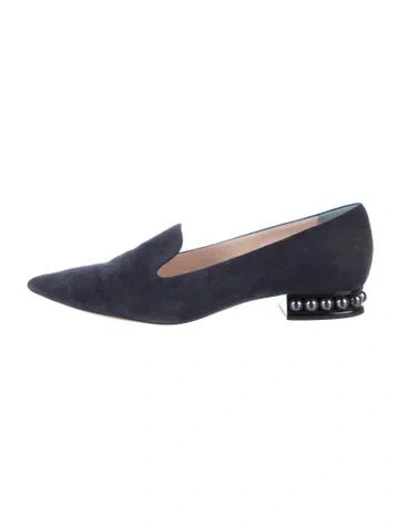 Pre-owned Nicholas Kirkwood Faux Pearl Accents Suede Loafers In Blue