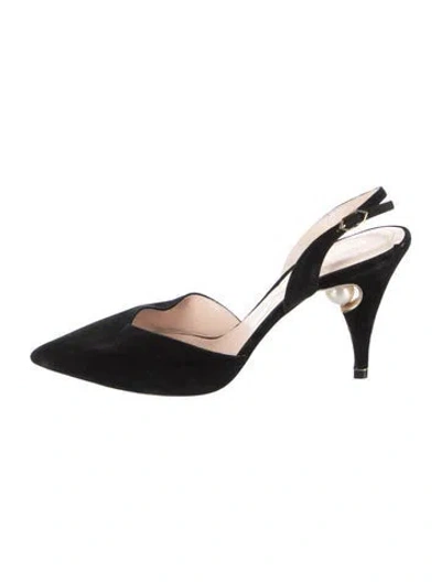 Pre-owned Nicholas Kirkwood Faux Pearl Accents Suede Slingback Pumps In Black