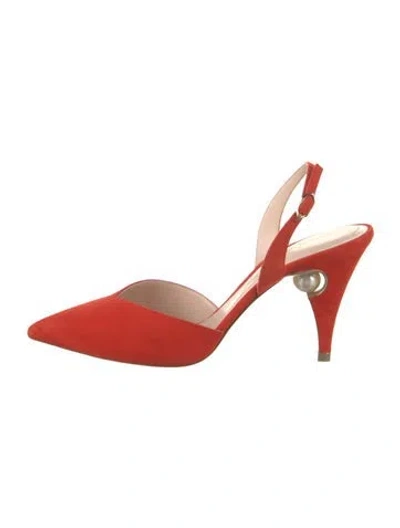 Pre-owned Nicholas Kirkwood Faux Pearl Accents Suede Slingback Pumps In Orange