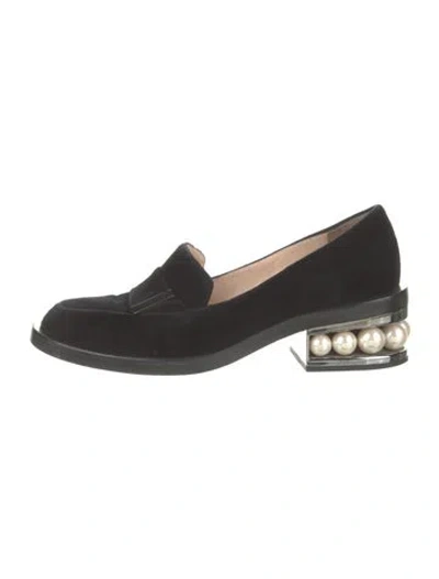Pre-owned Nicholas Kirkwood Faux Pearl Accents Velvet Loafers In Black