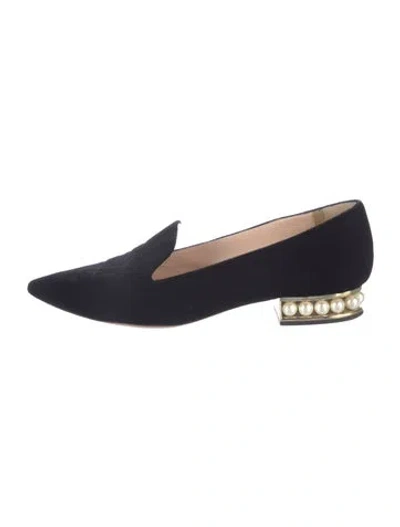 Pre-owned Nicholas Kirkwood Faux Pearl Accents Velvet Loafers In Blue