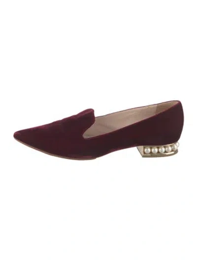 Pre-owned Nicholas Kirkwood Faux Pearl Accents Velvet Loafers In Burgundy