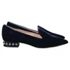 Nicholas Kirkwood Faux Pearl Embellished Loafers In Navy Blue Velvet In Blue