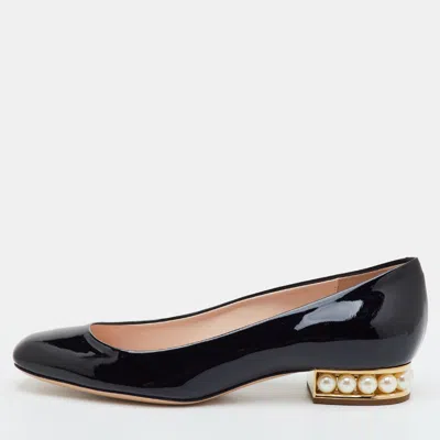Pre-owned Nicholas Kirkwood Faux Pearl Embellished Size 37 Black Patent Leather Ballet Flats