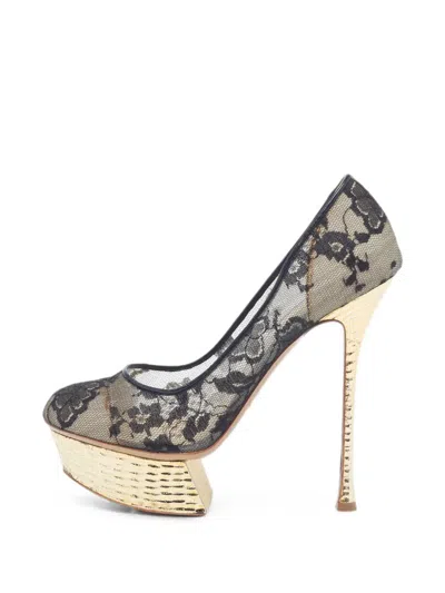 Pre-owned Nicholas Kirkwood Floral-lace Platform Pumps In Black