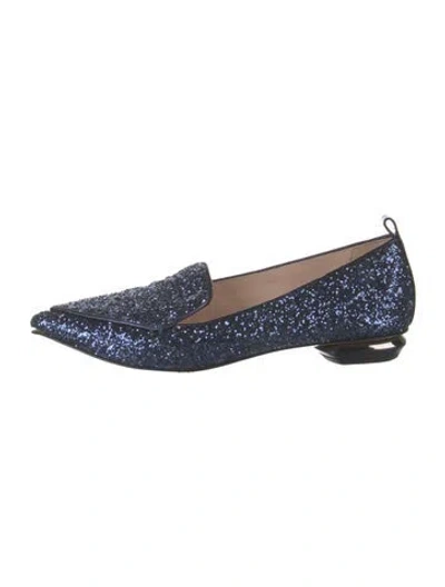 Pre-owned Nicholas Kirkwood Glitter Printed Loafers In Blue