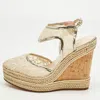 Nicholas Kirkwood Gold Lace And Leather Platform Wedge Ankle Strap Espadrilles In Gold