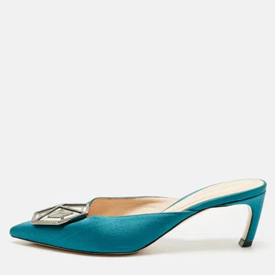 Nicholas Kirkwood Green Satin Eden Heel Mules In Blue