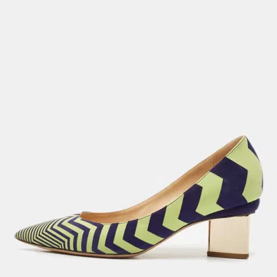 Nicholas Kirkwood Green/blue Chevron Suede Block Heel Pumps In Multi