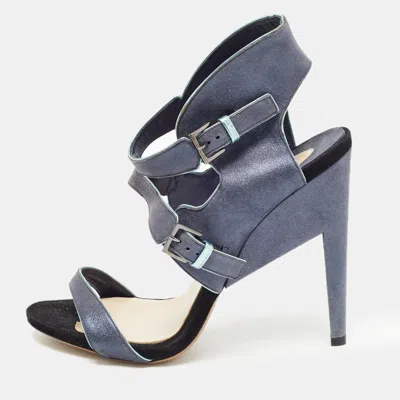 Pre-owned Nicholas Kirkwood Grey /black Leather Ankle Strap Sandals Size 40
