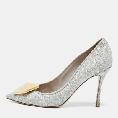 Pre-owned Nicholas Kirkwood Grey Raffia Hexagon Pointed Toe Pumps Size 38
