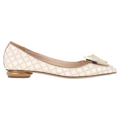 Nicholas Kirkwood Hexagon Detail Flats In Cream Raffia