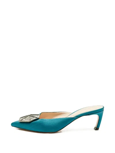 Pre-owned Nicholas Kirkwood Hexagon-detail Heeled Mules In Blue