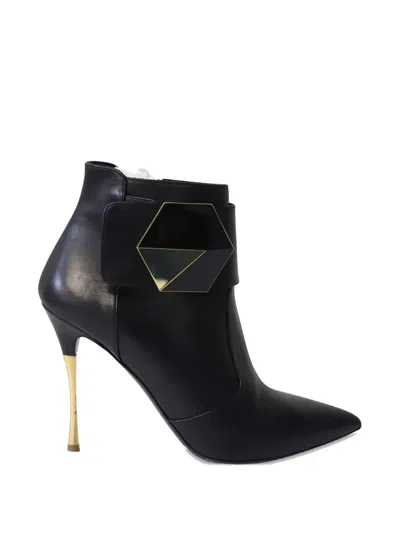 Pre-owned Nicholas Kirkwood Hexagon Leather Ankle Boots In Black