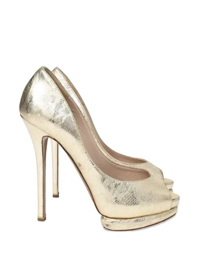 Pre-owned Nicholas Kirkwood Lace-detail Peep-toe Pumps In Gold