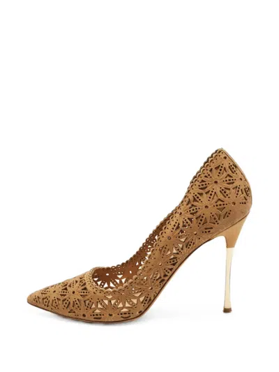 Pre-owned Nicholas Kirkwood Laser-cut Pointed-toe Pumps In 中性色