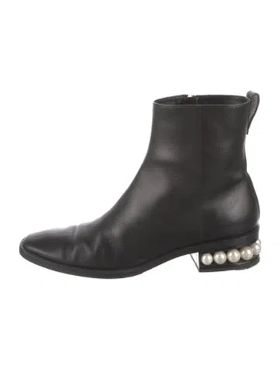 Pre-owned Nicholas Kirkwood Leather Beaded Accents Boots In Black