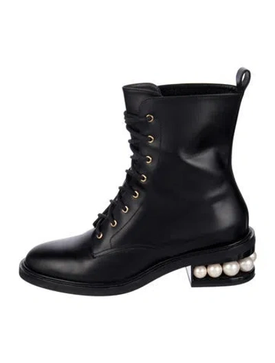 Pre-owned Nicholas Kirkwood Leather Beaded Accents Lace-up Boots In Black