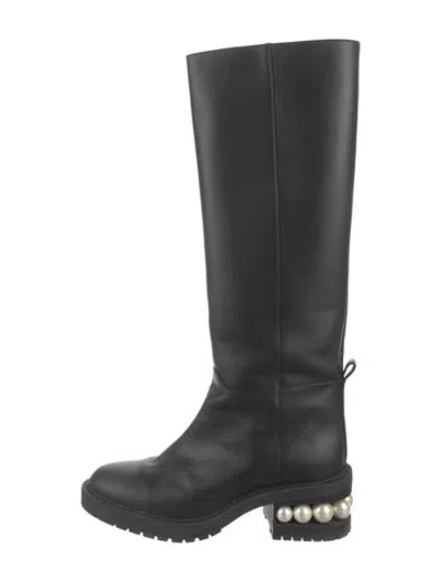 Pre-owned Nicholas Kirkwood Leather Beaded Accents Riding Boots In Black