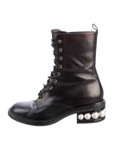 Pre-owned Nicholas Kirkwood Leather Combat Boots In Black