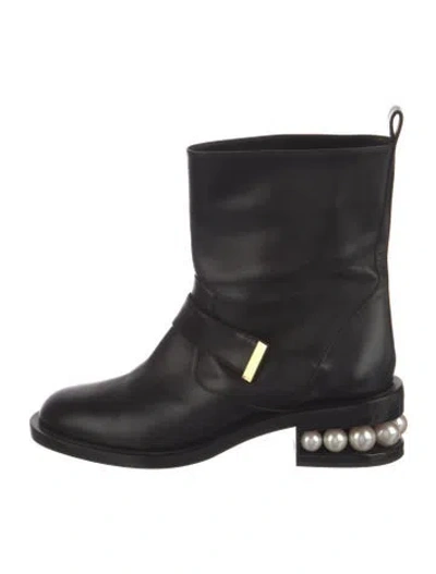Pre-owned Nicholas Kirkwood Leather Moto Boots In Black