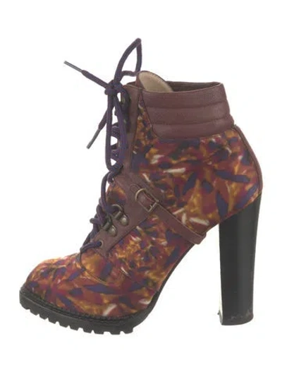 Pre-owned Nicholas Kirkwood Leather Printed Lace-up Boots In Burgundy