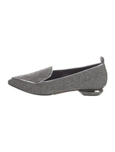 Pre-owned Nicholas Kirkwood Leather Trim Embellishment Loafers In Gray