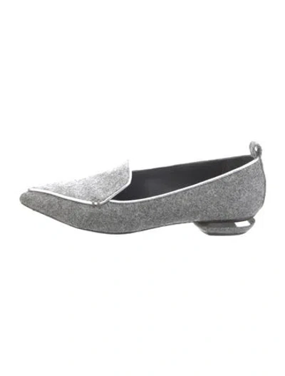 Pre-owned Nicholas Kirkwood Leather Trim Embellishment Loafers In Grey