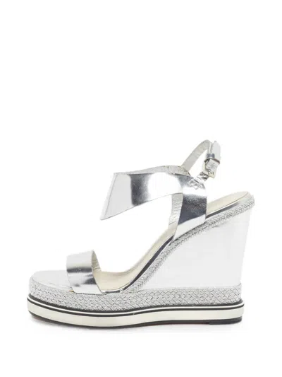 Pre-owned Nicholas Kirkwood Leda Leather Wedge Sandals In Silver