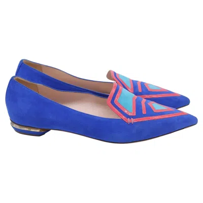 Nicholas Kirkwood Leia Patent Leather-trimmed Point-toe Flats In Blue Suede