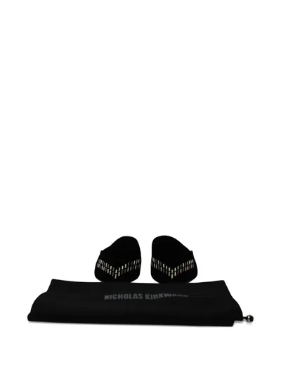 Pre-owned Nicholas Kirkwood Metal-applique Velvet Mules In Black