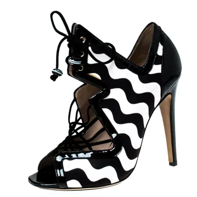 Nicholas Kirkwood Monochrome Satin And Patent Leather Cut Out Strappy Sandals In Black