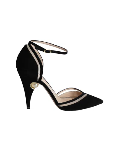 Nicholas Kirkwood Pearl Embellished Ankle Strap Pumps In Black Suede