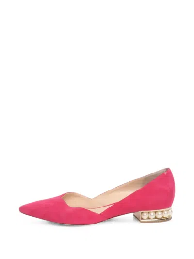 Pre-owned Nicholas Kirkwood Pearl-embellished Pointed-toe Ballet Flats In Pink