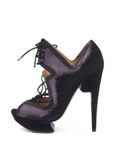 Pre-owned Nicholas Kirkwood Peep-toe Lace-up Pumps In Black