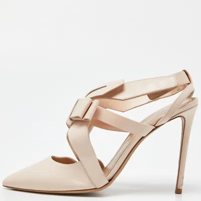 Pre-owned Nicholas Kirkwood Pink Leather Pointed Ankle Strap Sandals Size 38.5