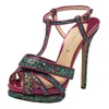 Nicholas Kirkwood Pink Patent Leather And Glitter T Strap Platform Sandals In Multi